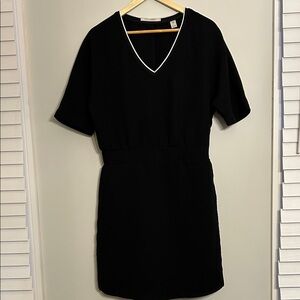 Scotch & Soda Black Mini Dress with White V-Neck Trim